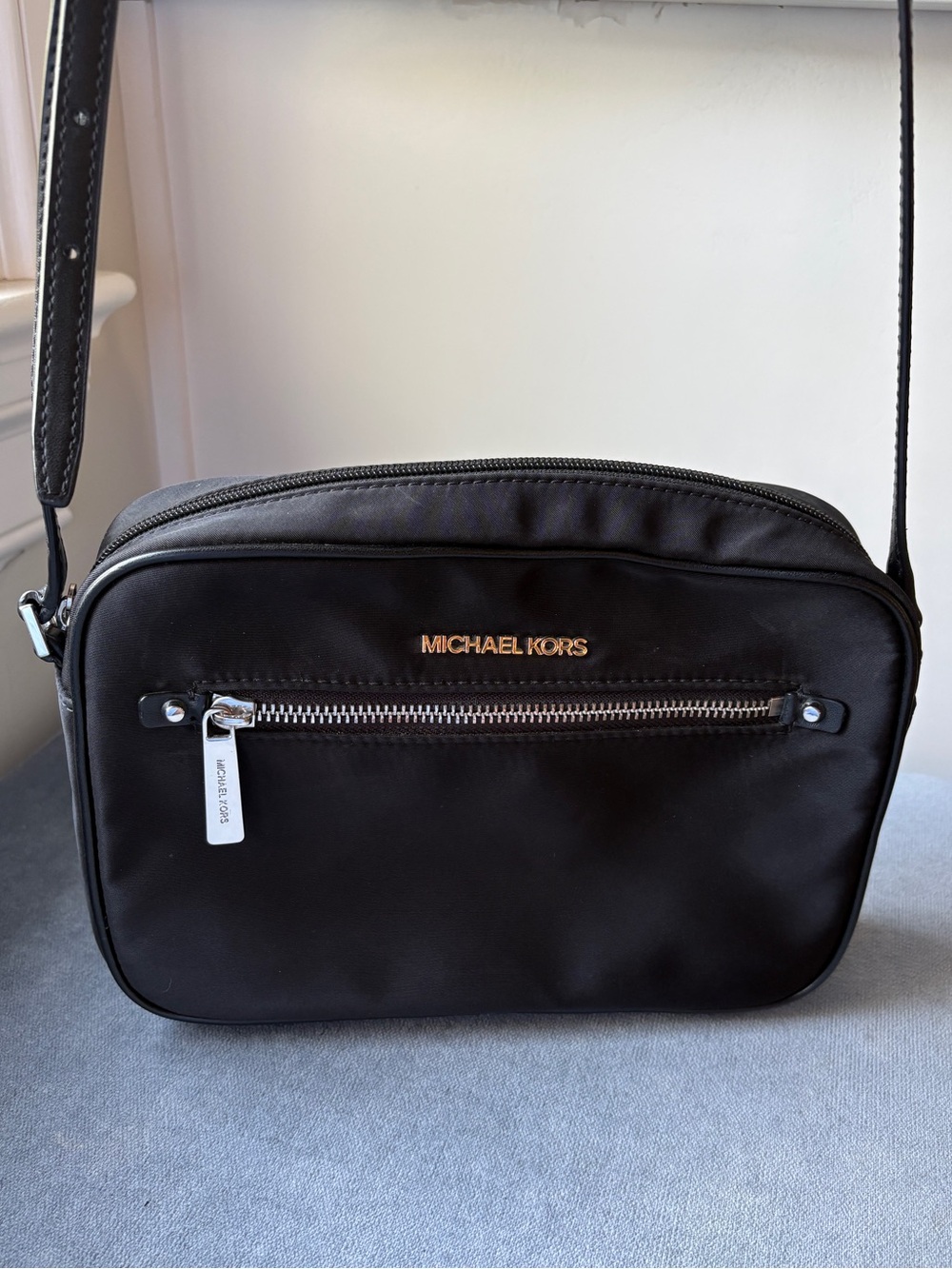 Michael Kors Black Nylon Crossbody with Gold Logo